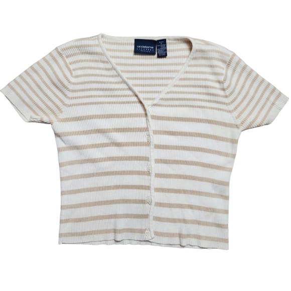 Lizsport Tops - Liz Claiborne P womens button shirt V neck cream white stripes cottage norm core